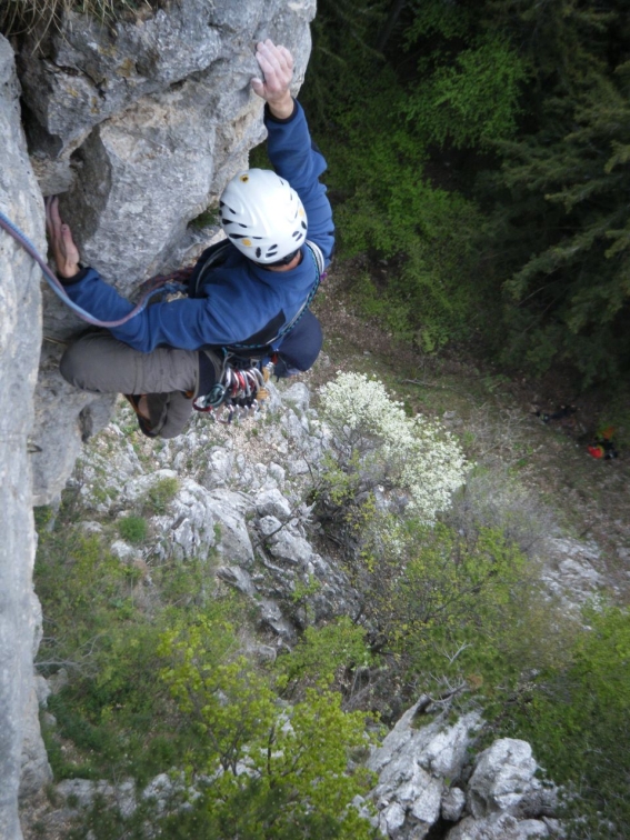 Markus in der vorletzten Seillänge von Free Tibet     7+, Hohe Wand (Hochfall)