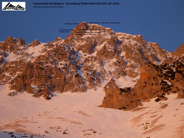 Topo Nordostgrat Vestenkogel mit rechter Variante